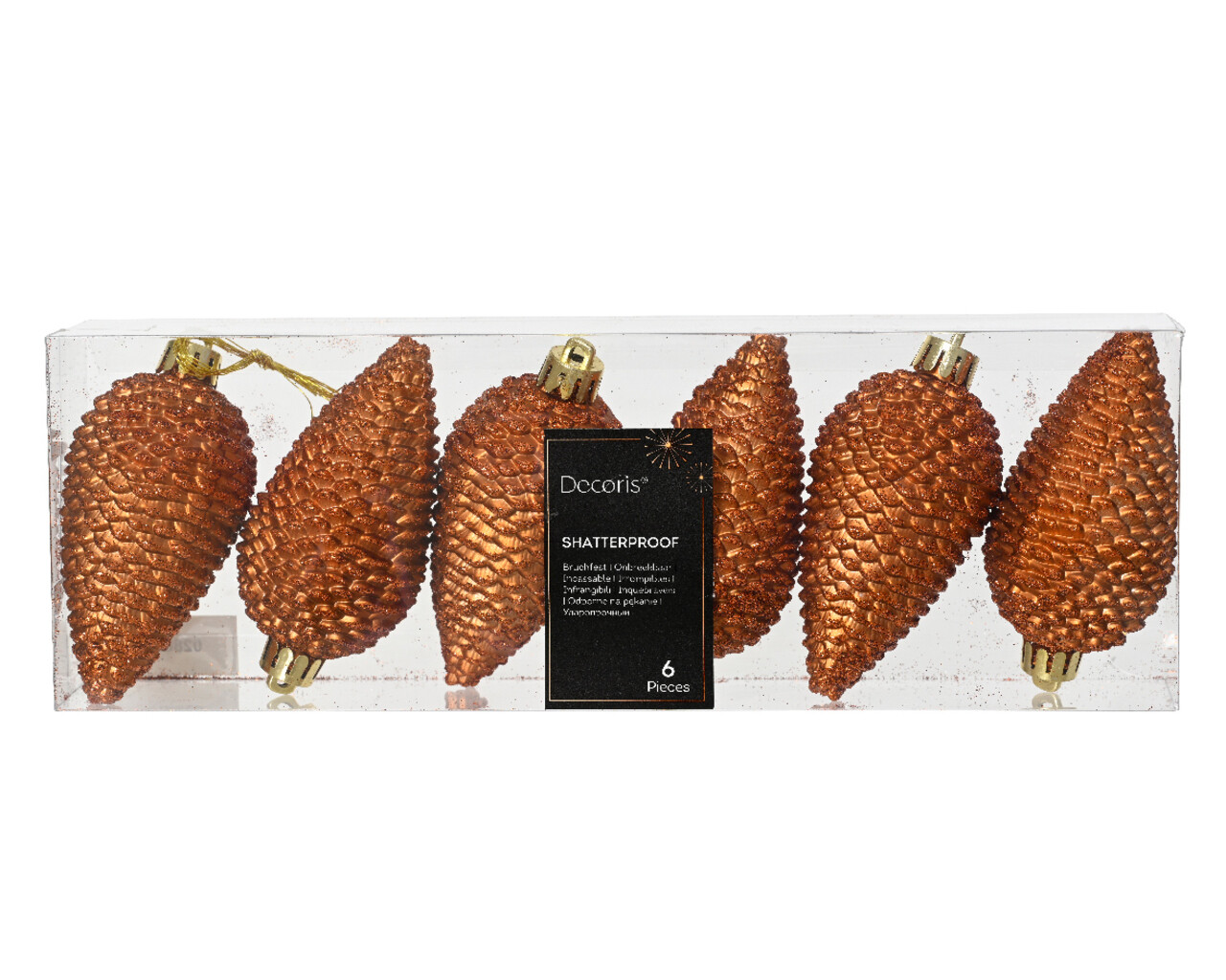 Set 6 globuri Pinecone Black, Decoris, 4.5x8 cm, plastic, aramiu - imagine 3